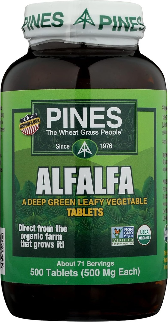 פינס אלפאפסה טבליות, The Original Green Superfood, USDA אורגני, Gluten Free & Non-GMO, 500 מ"ג כל אחד, 500 טבליות