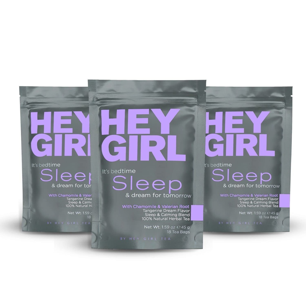 Hey Girl Sleep Tea - Natural Herbal Bedtime Tea Bags with Chamomile, Passion Flower, Valan Root, Lemon Balm - Calming, מרגיע מבוגרים ישנים לילה תה - מרגיע מתנות לנשים 3packs