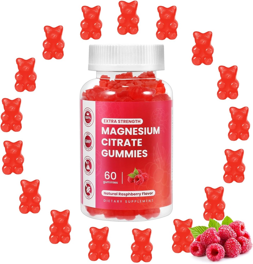 Magnesium Glycinate Gummies 400 מ"ג, מגנזיום l-Threonate 200 מ"ג חניכיים,Chelated Magnesium ו- Potassium Complex תוסף לתמיכה בזיכרון,Mood ושינה,(60 מגנזיום מגנזמיות,Raspberry Flavor)