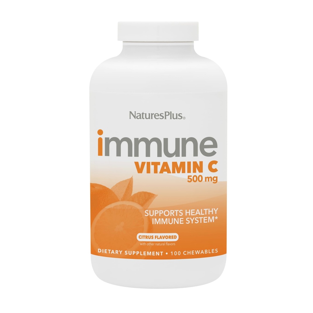 NaturesPlus Immune ויטמין C, Citrus - 100 Chewables - All-Natural Immune System Support - High-Potency Formula with Bioflavonoids & Superfoods - Non-Acidic & Gentle on the Stomach - 100 משרתים