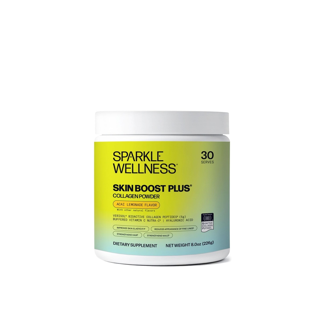 Sparkle VERISOL Bioactive hydrolyzed Collagen Peptides | אבקת קולג'ן עם ויטמין C & Hyaluronic Acid עבור שיער, עור, וניק בריאות | Skin Boost Plus (Acai Lemonade) [30-משרתת]