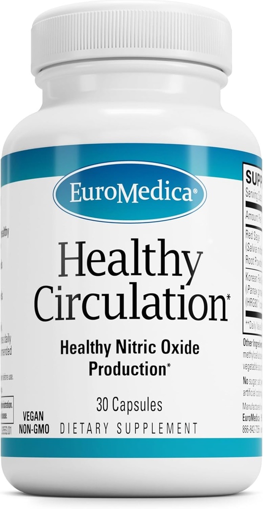 EuroMedica בריאות Circulation - תוספת תזונתית לתמיכה ב Circulation בריא - זרימת דם בריאה ותפקוד הלב - non-GMO & Vegan כמוסות - 30 קפסולות (30 משרתים)