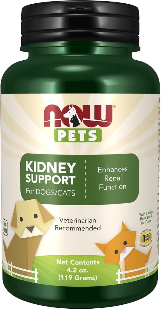 Now Foods Pet Health, Kidney Support Supplement, פורמולה עבור חתולים וכלבים, NASC Certified, אבקה, 4.2-Ouncece