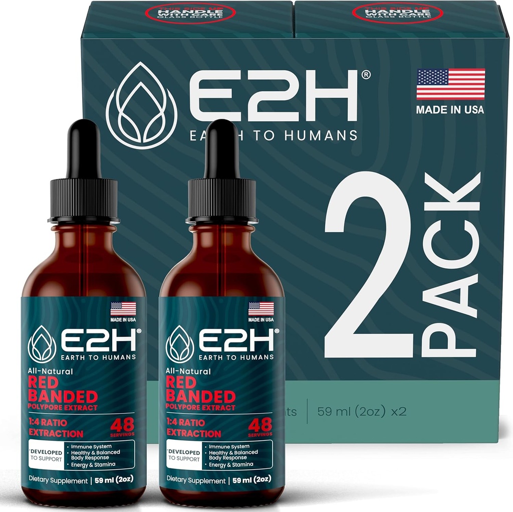 E2H Red Banded Polypore Extract - תוסף Mushroom עבור תמיכה חיסונית, בריאות עיכול, אנרגיה ואי-אמון טבעי Boost (2 בקבוקים)
