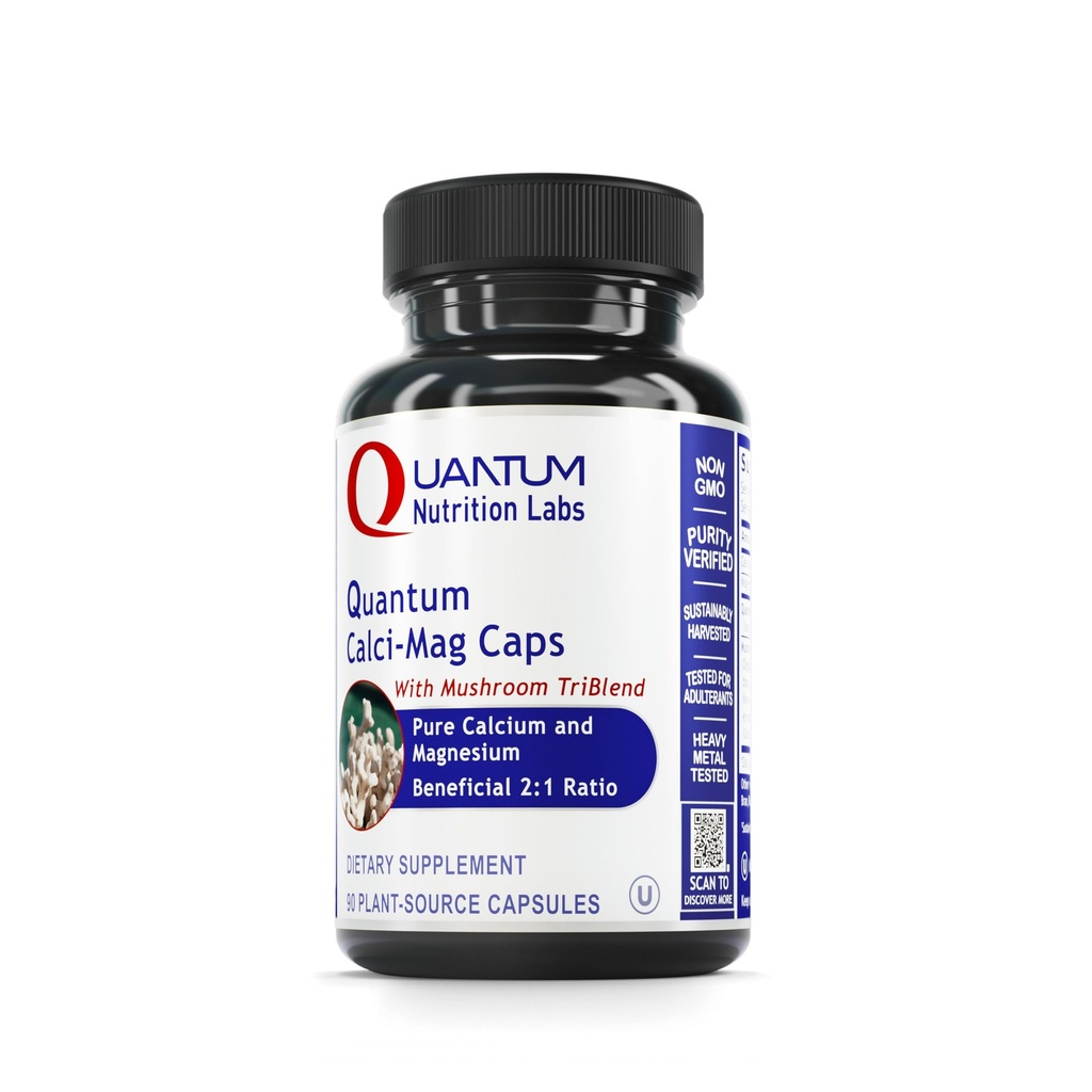 Quantum Nutrition Labs Calci-Mag Caps - Calcium Magnesium תוסף, Calcium, Pure Magnesium & Mushroom Complex with Reishi & Lions Mane - 300 קפסולות צמחוניות