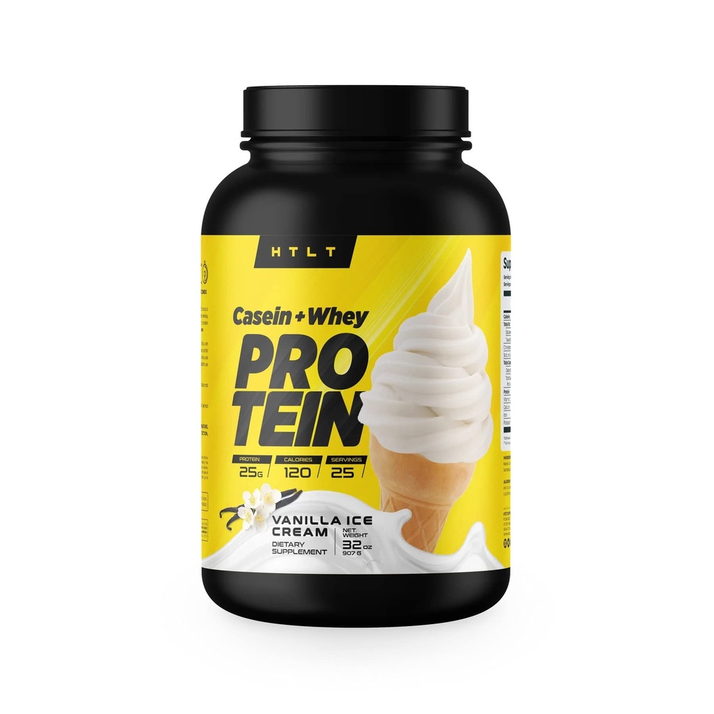 תגית + חלבון Whey על ידי HTLT | Whey & Casein חלבון אבקת שקד | Slow-Release Whey & Casein חלבון עבור אנרגיה סוסטינדית | אבקת חלבון מקרהין עבור בעיות ב Baked, Vanilla Ice Cream