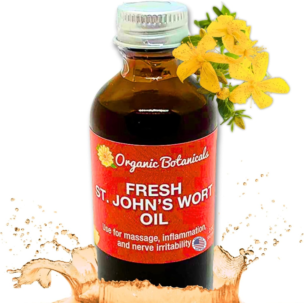 Em's Herbals Fresh St. John's Wort Oil - Wild Harvested in USA, Natural Solution for Nerve Discomfort, Skin Eruptions, Wound Care, Scar, and למתוח מארקים - עור, פנים, גוף, שיער, שמן עיסוי (2 Oz)