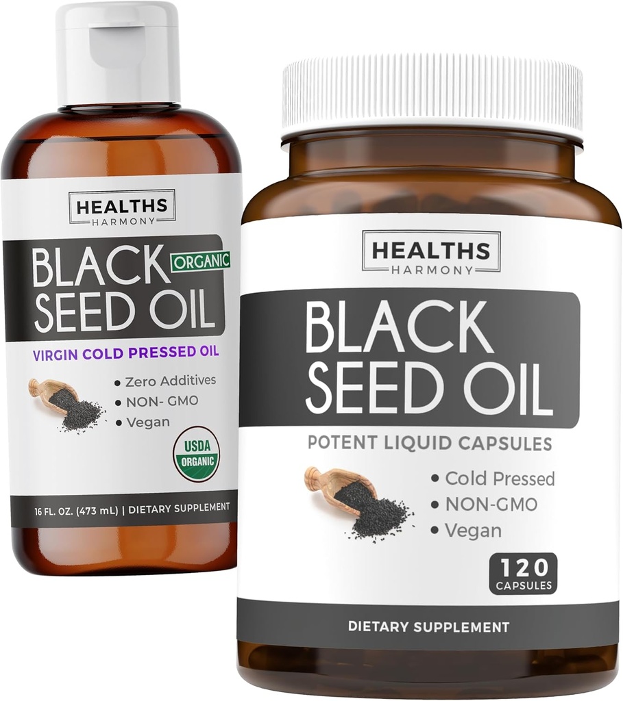Black Seed Oil נוזלי & Soft-Gels (2-Month Supply Supply Supply Supply) Black Seed Oil נוזלי & קפסולת Combo (16fl.oz & 120 Soft-Gel כמוסות) 100% Premium Cold-Pressed Nigella Sativa Black Cumin Seed שמן (Non-GMO)