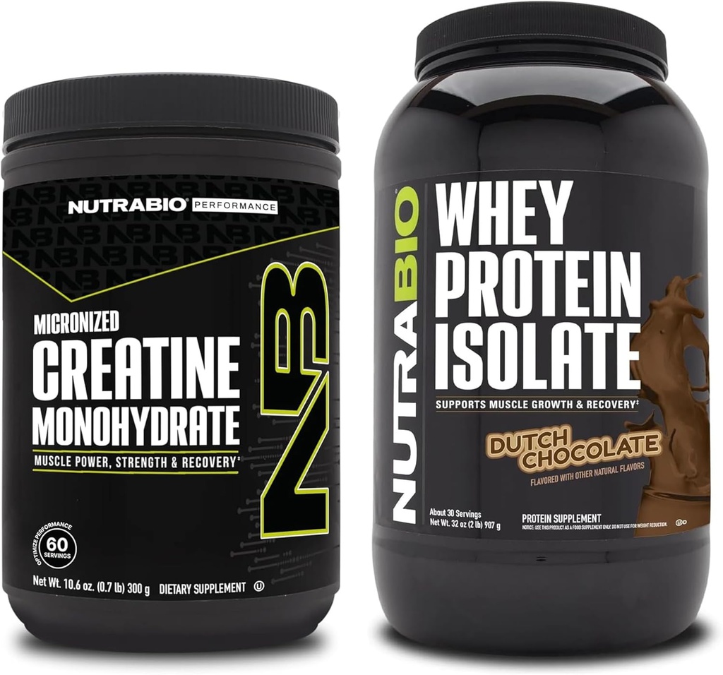 NutraBio Creatine Monohydrate, Unflavored, 300g ו Whey חלבונים Isolate, שוקולד הולנדי, תוספת Bundle - שריר אנרגיה, צמיחה שריר Lean, התאוששות וכוח