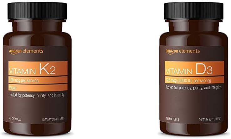 ויטמין K2 (100 mcg, 65 קפסולות) ווויטמין D3 (5000 IU, 180 Softgels)