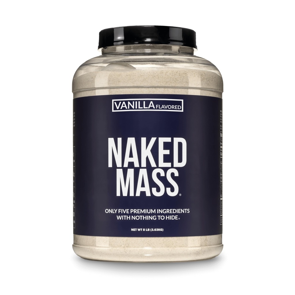 NAKED vanilla Mass - All Natural Vanilla Weight Gainer אבקת חלבון - 8lb Bulk, GMO Free, Gluten Free & Soy Free, No Artificial Ingredients - 1,260 קלוריות - 11 משרתות