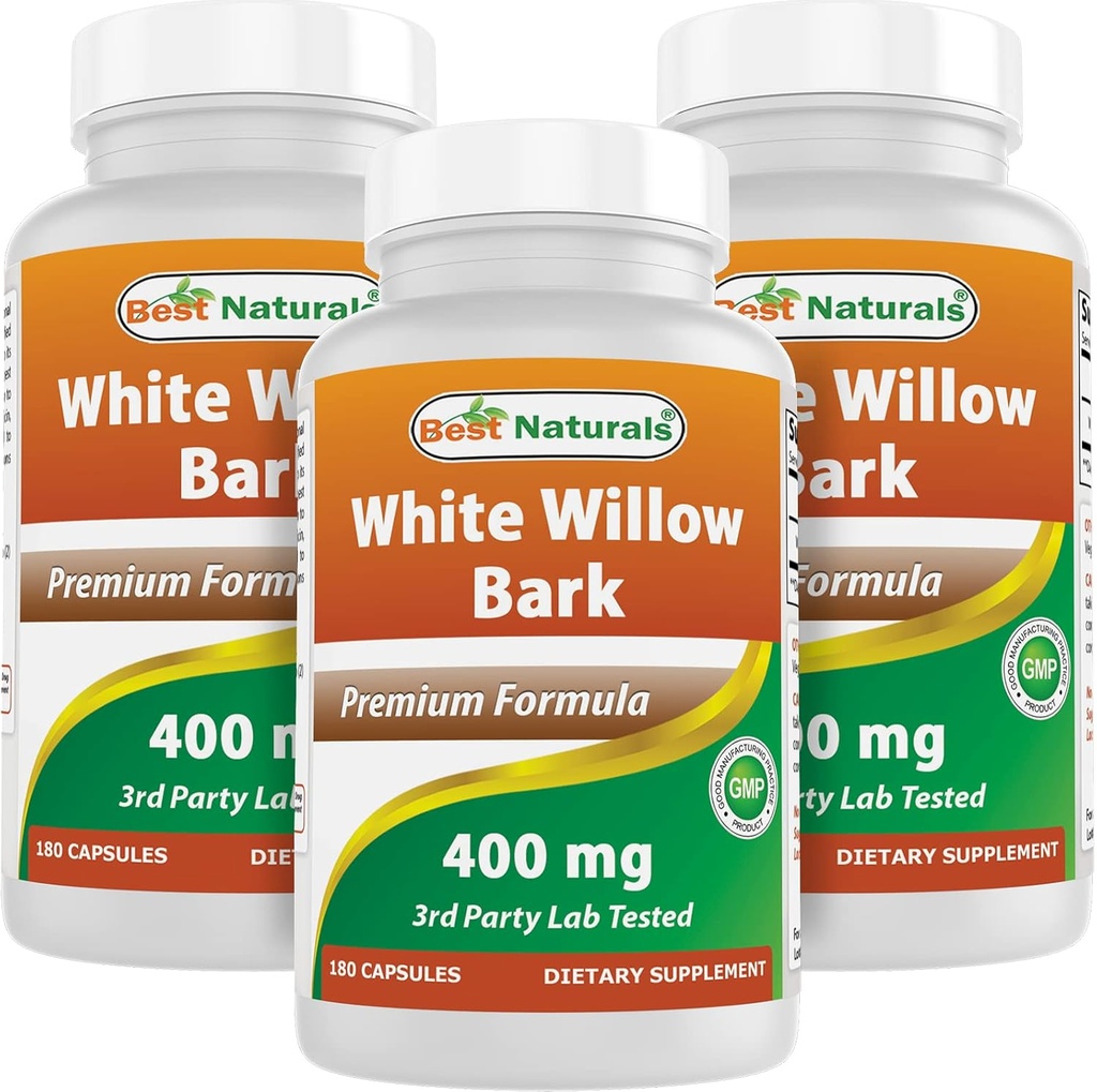 Best Naturals White Willow Bark 400 מ"ג 180 קפסולות (Pack of 3)