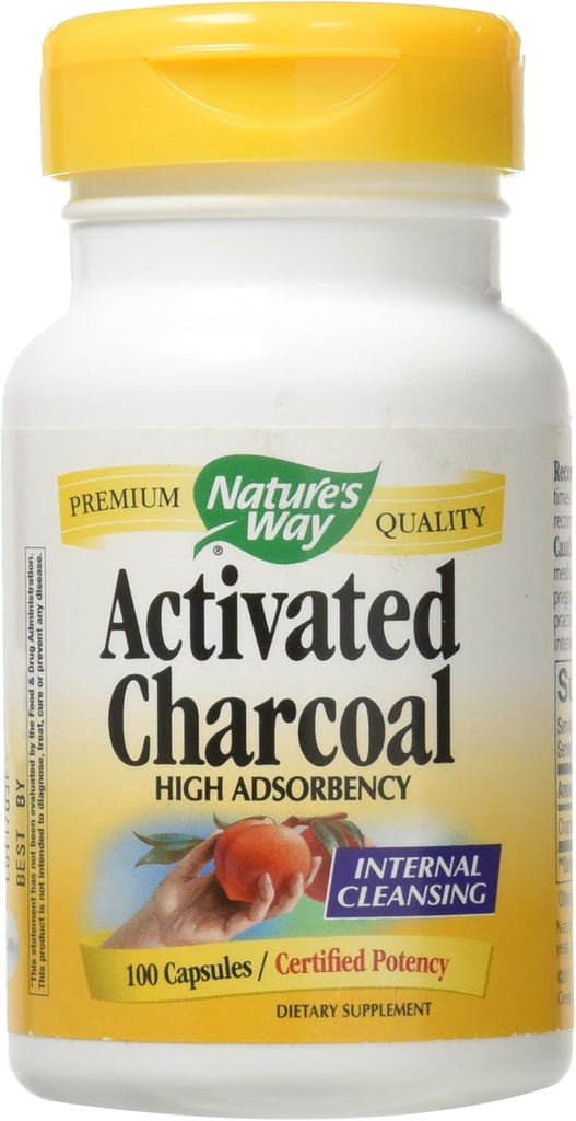 הדרך של הטבע הפעילה את Charcoal; 560 מ"ג Charcoal לכל מנה; 100 קפסולות