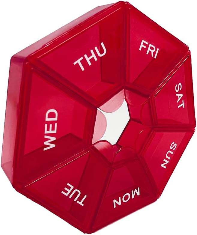 Red Daily Pill Organer - 7 Day, 1 Time a Day, Travel Pill Case