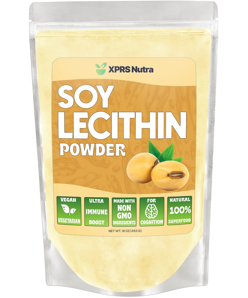 XPRS Nutra Soy Lecithin אבקת מזון רמות שומן רמות - מתאים לבישול, Baking ועוד - טבעוני ידידותי Soy Lecithin אבקת בישול עזרה (16 Ounce)