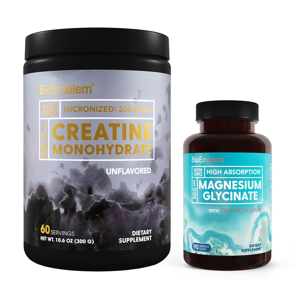 BioEmblem Magnesium Glycinate עם Zinc ו Creatine Monohydrate אבקת