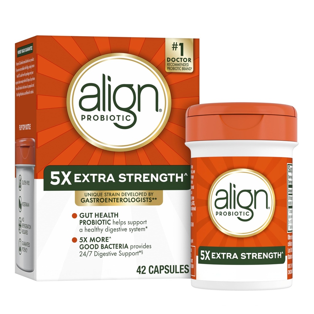 Align Probiotic, תוספת כוח, פרוביוטיקה לנשים וגברים, פרוביוטיקה לגברים, קפסולות פרוביוטיים יש 5X CFUs, 42 קפסולות