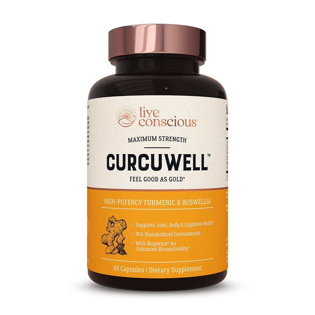 Live Conscious CurcuWell - Curcumin ו Boswellia בלנדר | כוח גדול משותף, גוף ותמיכה קוגניטיבית - 30 יום אספקה