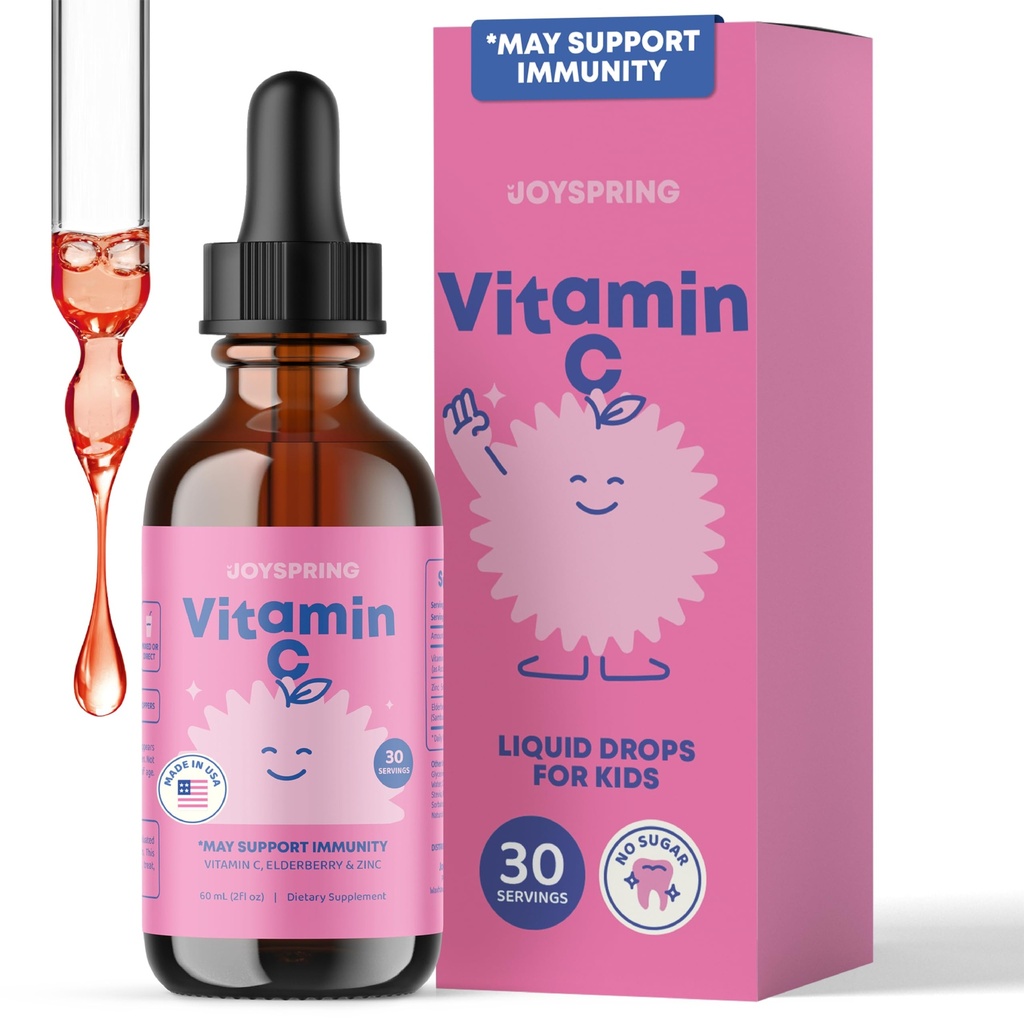 JoySpring ויטמין C ו- Zinc for Kids, Elderberry נוזל | ויטמין C | 2+ שנים | (2 fl oz) 30 משרתים