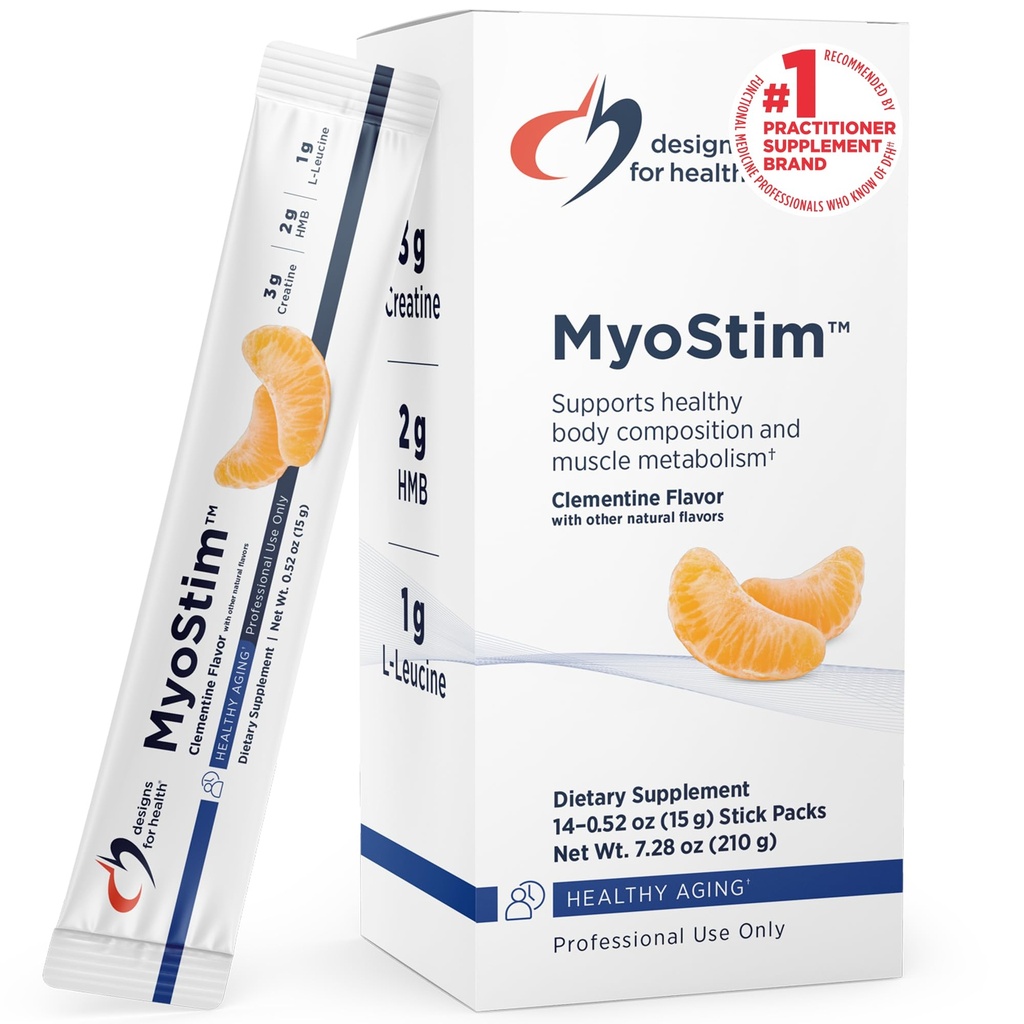 עיצובים לבריאות MyoStim - HMB + Collagen Peptides אבקת עם L-Leucine + Creatine כדי לתמוך בהזדקנות בריאה - May Help Attenuate Age-Related Loss - קלמנטין-Flavored Drink (14 Stick Packs)