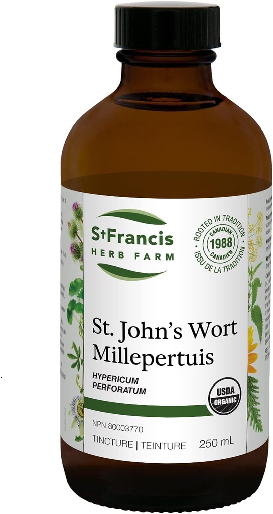 St. Francis Herb Farm St. John's Wort Herbal Tincture נוזל | Helps to Relieve Restless & Nervous | Herbal סדטיבי | אורגני | Non-GMO | Lactose-Free | 250 מ"ל)