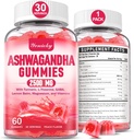Ashwagandha Gummies 2,500 מ"ג עבור נשים וגברים: Ashwagandha תוסף חניכיים תוספת כוח עם Turmeric, ויטמין D3, L-theanine, Magnesium - מלא חניכיים, Strawberry Flavor, טבעוני, non-GMOMO