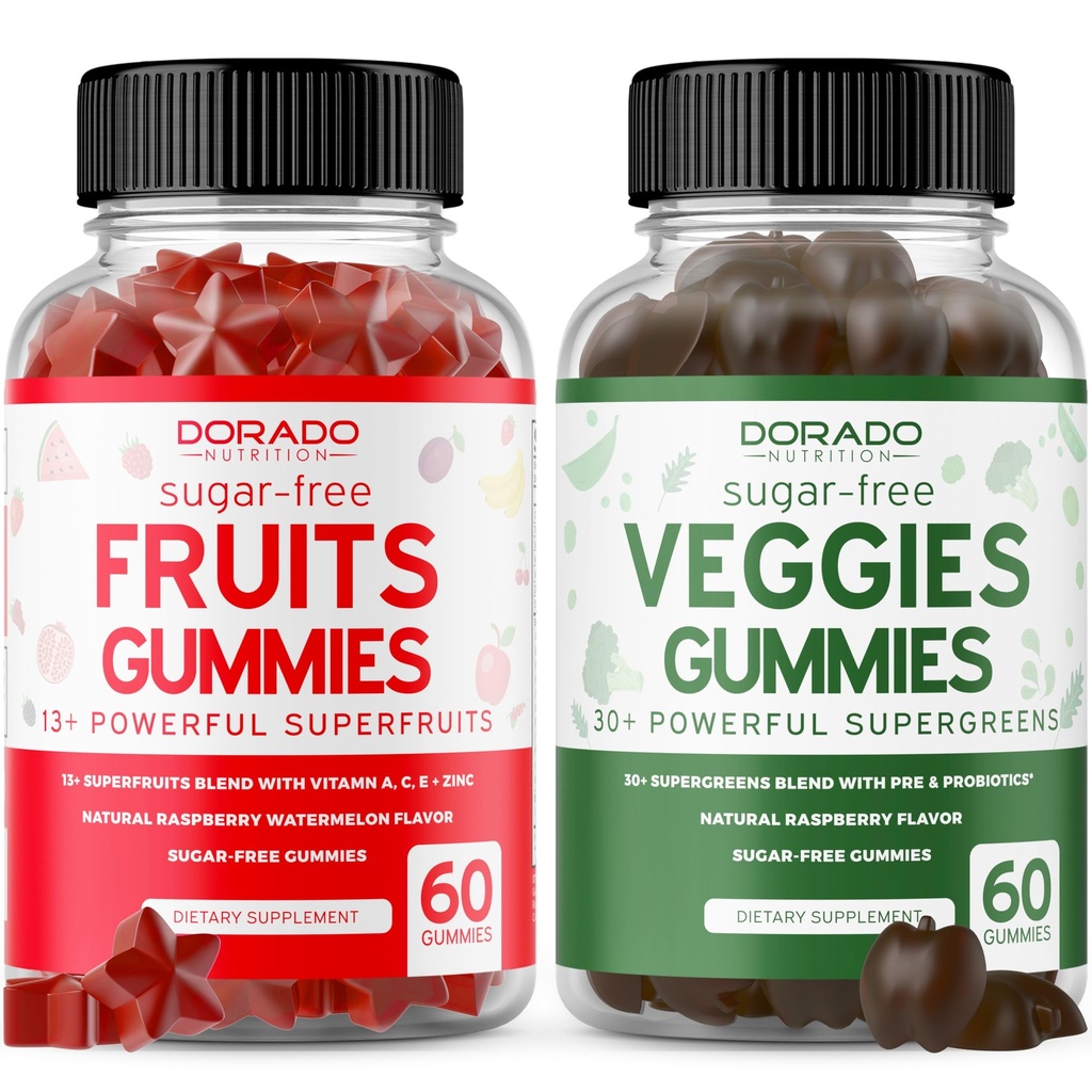 פירות ו- Veggies תוספת (120 חניכיים) - Premium Sugar-Free Superfood Super Green & פירות חניכיים למבוגרים - תמיכה בתחמושת לגברים ונשים - Non GMO, טבעוני בטוח ומיוצר בארה"ב