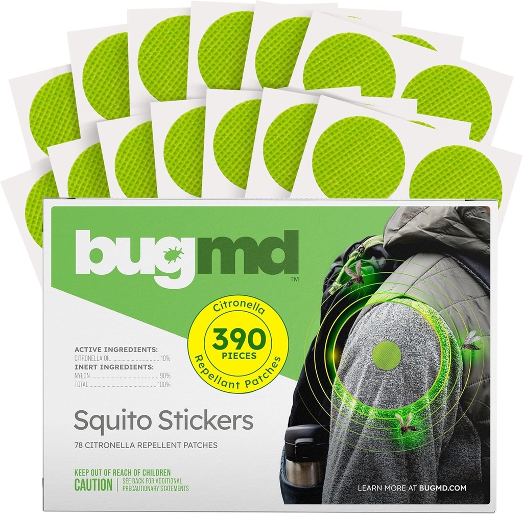 באגMD Squito מדביקים Mosquito Repellent Patch למבוגרים (390 פטנים), בטוח ויעיל Insect Repellent פאטches עבור טוילרים, ילדים, קמפינג, חוף וחיצוניים חיוניים