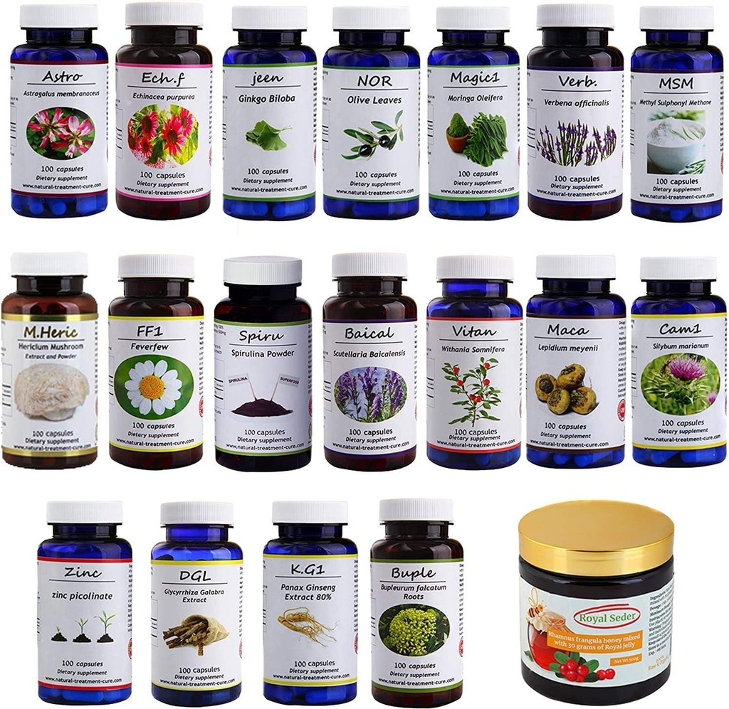 Hekma Center תוסף חבילה עבור MS - 18 מדיצ'לי Herbs & Sidr Honey עם רויאל ג'ולי - 100% טבעי, אורגני טהור - טבעוני - תוספי עבור M.S