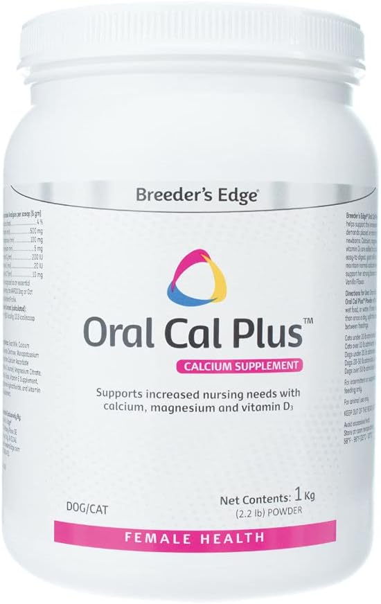 Revival Animal Health Breeder's Edge Oral Cal Plus אבקה, Calcium & ויטמין D3 Whelping תוסף עבור כלבי סיעוד וחתולים, תומך עצמות בריאות, שיניים ו- Lactation, 1kg