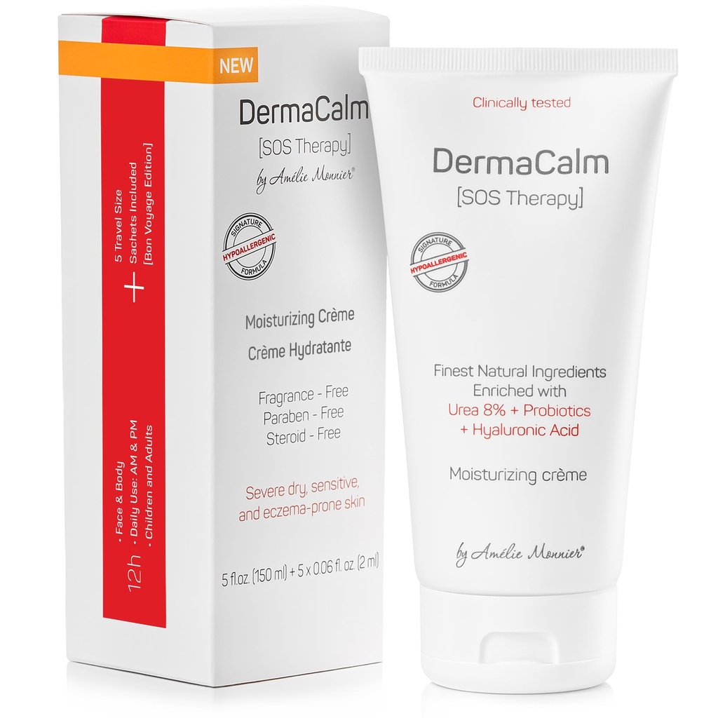 בדיקה קלינית: DermaCalm SOS טיפול - Eczema Psoriasis Dermatitis Prone, עור יבש - Urea 8%, Probiotics w / הטוב ביותר ingredients - Itchy, Someely יבש, Scaly Skin