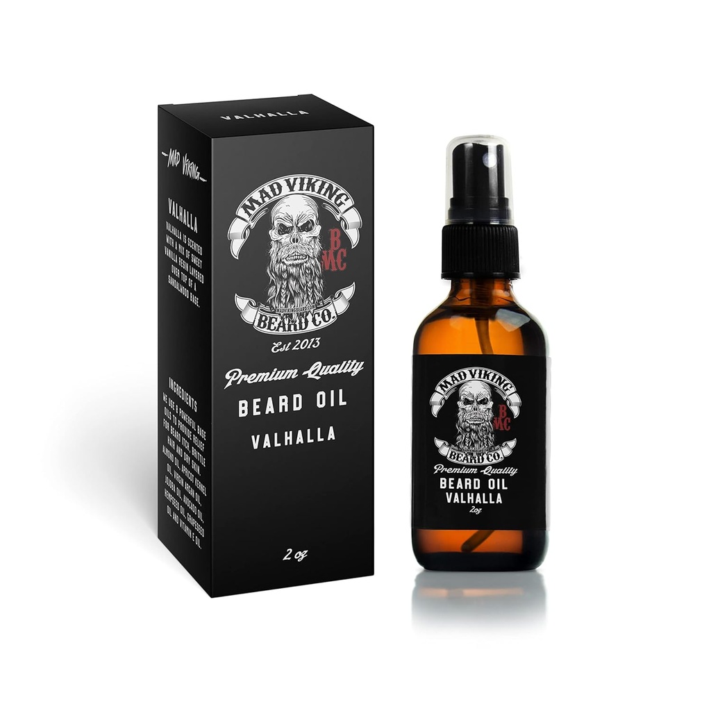 Mad Viking Valhalla Beard Oil - hydrote, Soften And Grow Your Beard באופן טבעי. Fight Itch and Dandruff with a Smooth Sandalwood & Vanilla Scent, Made in the USA - 2oz