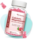 סוכר חינם Calcium Gummies, סוכר חינם Calcium Magnesium Zinc Gummies עם ויטמין D3 עבור גברים ונשים, Peach Flavored 60 Cts