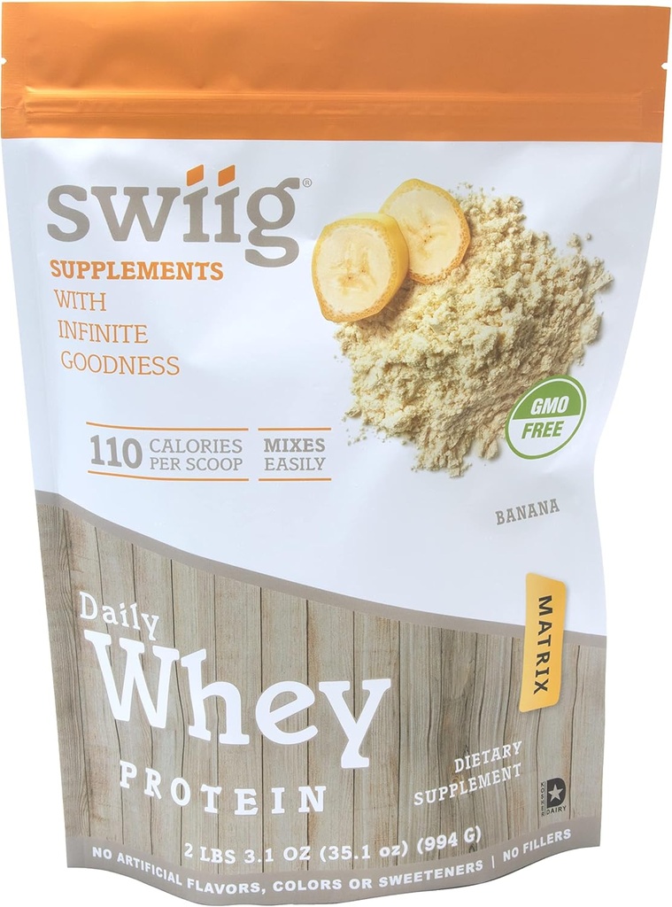 swiig Premium Daily Whey חלבון מטריקס בננה 2.2 lb - 20g חלבון חינם non-GMO No Fillers No a מלאכותי Flavors משופר עם Amino Acids עבור שריר התאוששות כל פורמולה טבעית