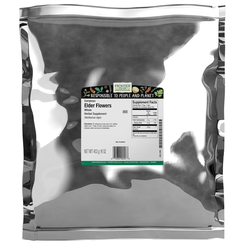 Frontier Co-op Dried Elder Flowers, 1lb Bulk Bag | European Whole Dried Elderflower for Cooking & Herbal Use