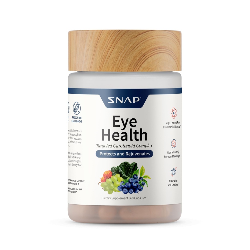 Snap Supplements Eye Health, Lutein, Zeaxanthin, Bilberry, 60 Capsules | Lycopene, Antioxidant Complex, Polyphenol Blend, Doctor Formulated, Vegan, Gluten Free, Non-GMO, Dietary Supplement Adults