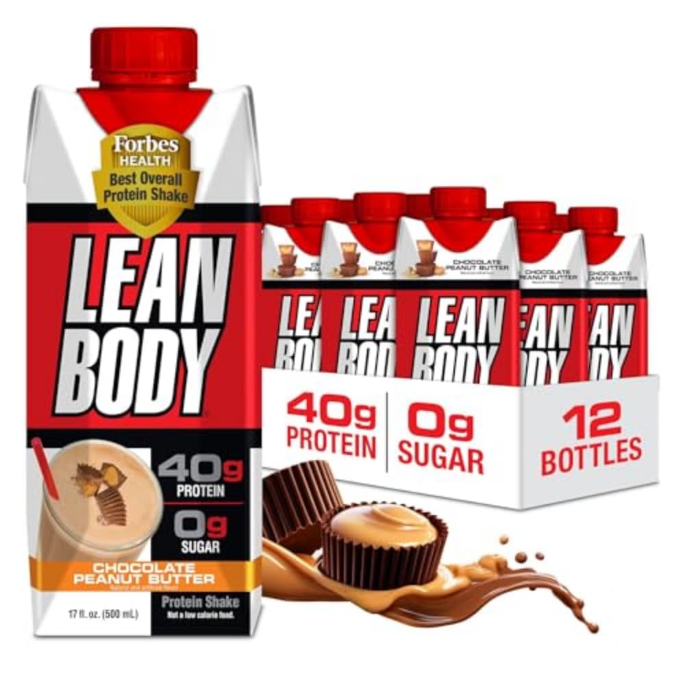Lean Body Ready to-Drink חלבון Shake, 40g חלבון, Whey בלנדר, 0 סוכר, Gluten חינם, 22 ויטמינים ומינרלים, (Recyclable Carton & Lid - Pack of 12) LABRADA (Chocolate Peanut Butter)
