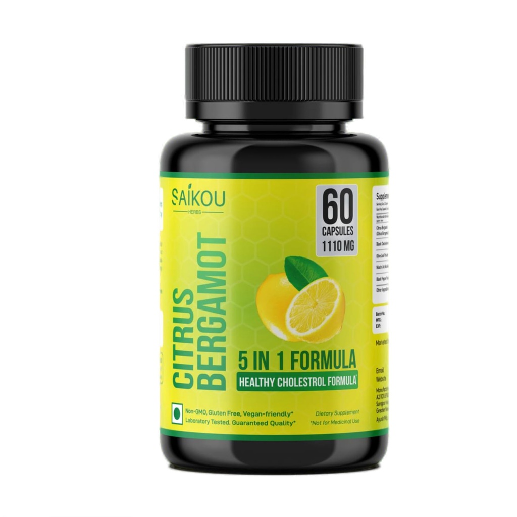 Citrus Bergamot 1110 מ"ג - 25:1 לחלץ - תוספת גבוהה לפוטנציה עם Black Choke Berry, Niacin, Olive Leaf & Black Pepper Extract - טבעוני - 60 קפסולות