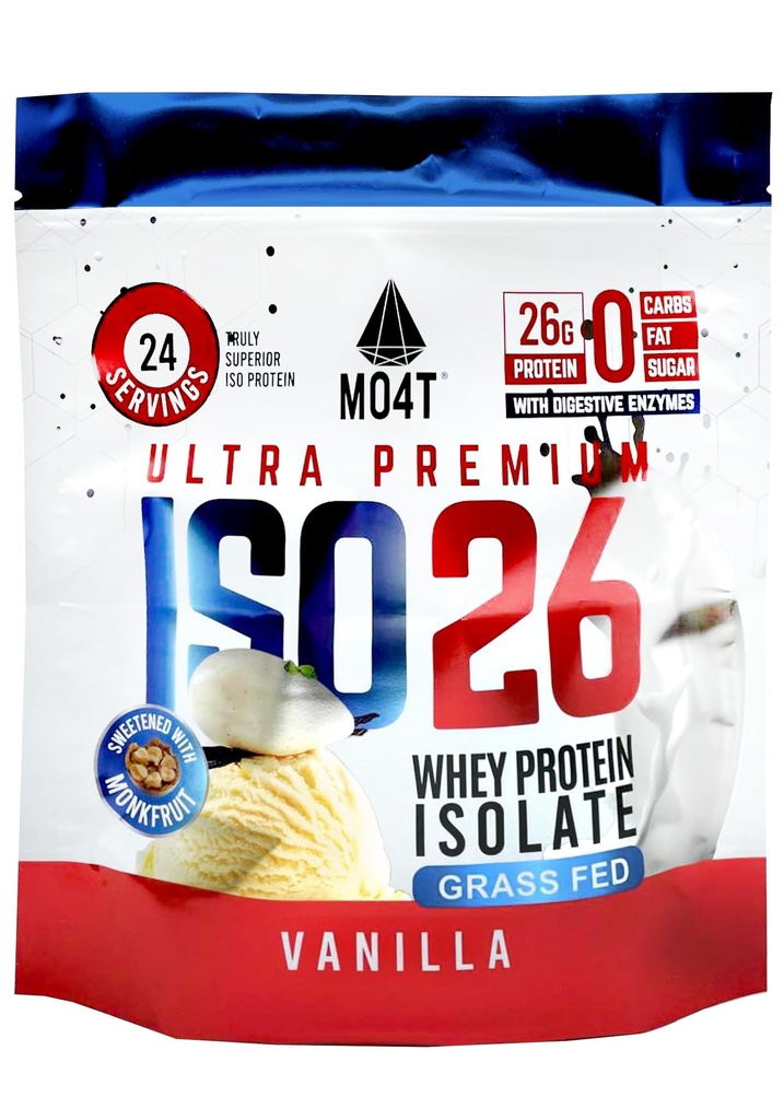 ISO26 Grass Fed Whey חלבון מבודד ללא ממתיקים מלאכותיים. באופן טבעי מתוק עם פירות מנק, 1.6 פאונד, 24 משרתים, שוקולד חלב (Iso 26 Pouch Vanilla)