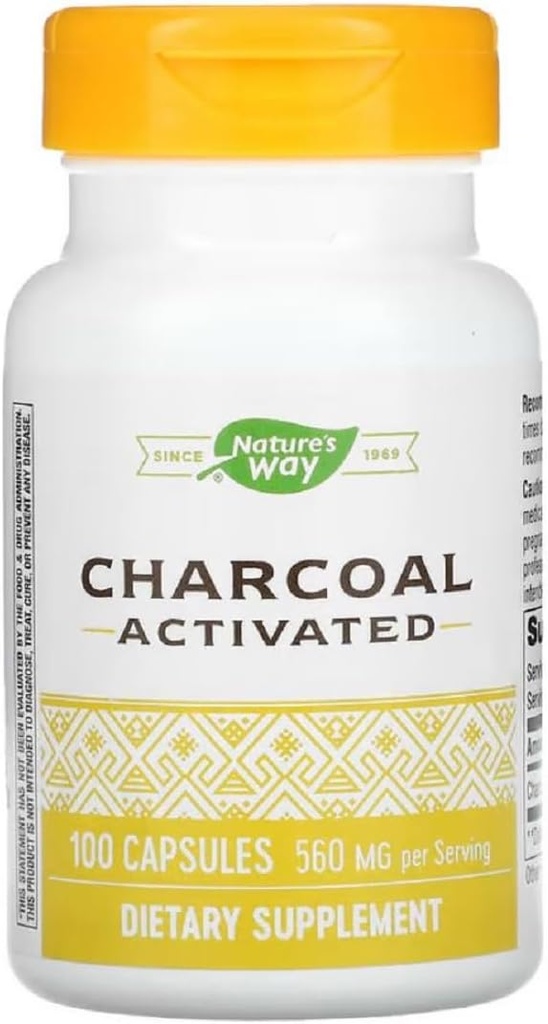 Natures Way מופעל Charcoal Intestinal ניקוי קפסולת, 260 מ"ג - 100 לחבילה - 3 חבילות למקרה.