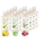 AloeCure אורגני Aloe Vera Juice - 12 Bottle Sample Pack - Grape, Lemon, Natural Flavor, 12x500 מ"ל