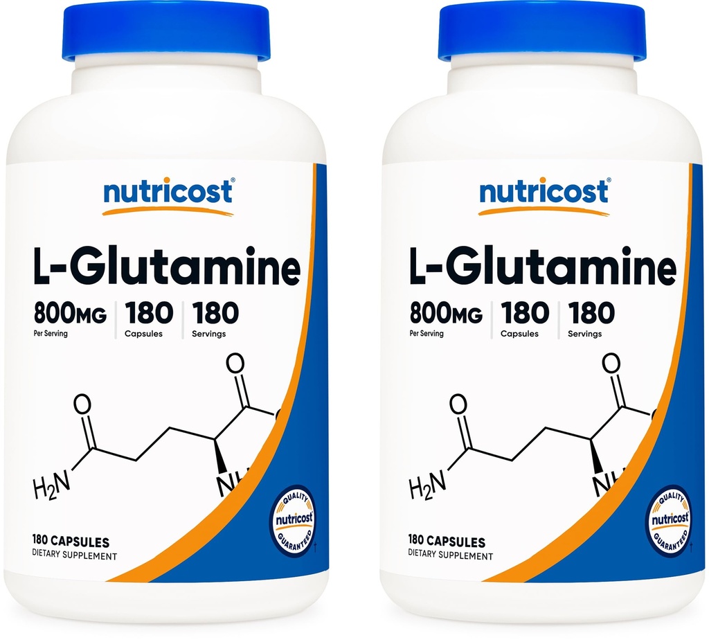 חומרים מזינים L-Glutamine 800 מ"ג, 180 קפסולות (2 בקבוקים)
