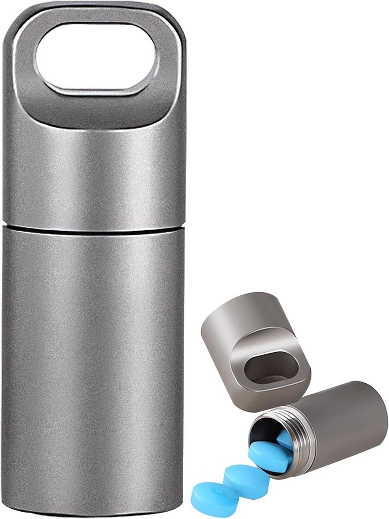 Small Keychain Pill Holder,304 Stainless Steel Audioer for Travel, חבילת התרופות של Pocket Container for Purse Men (Mini Pill Case), Silver