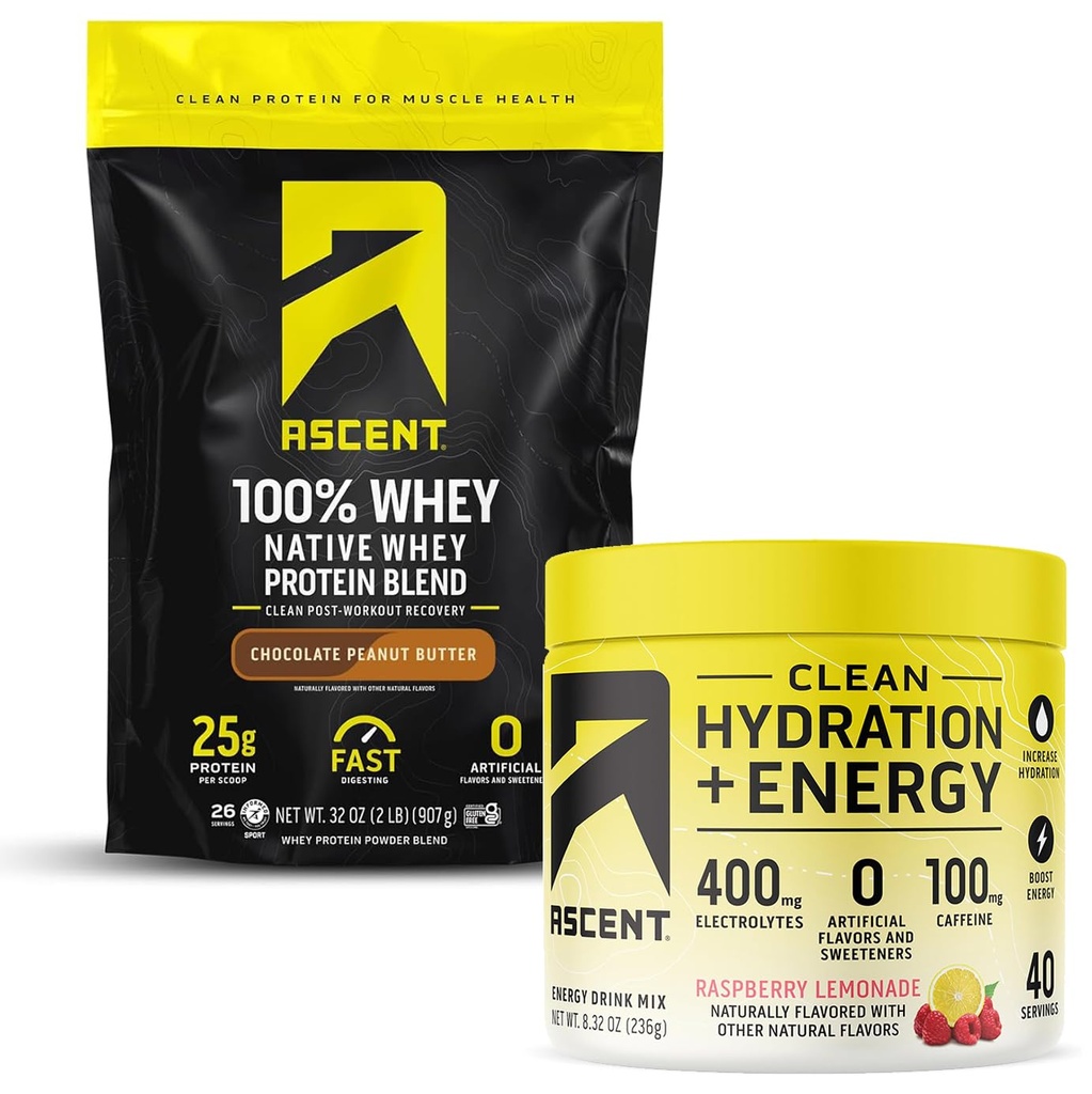 % 100% אבקת חלבון Whey, שוקולד Peanut Butter 2 lb & הידרה + אנרגיה אלקטרוליטטס, פטל לימון 40 לשרת