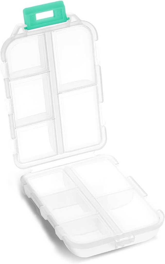 Pill Case - תוסף Tablet Container Box עם 10 השוואתיות - תרופות קפסולת ויטמין Foldable מארגנת Dispenser Holder Storage for Travel Trip Pocket Purse - Clear White White