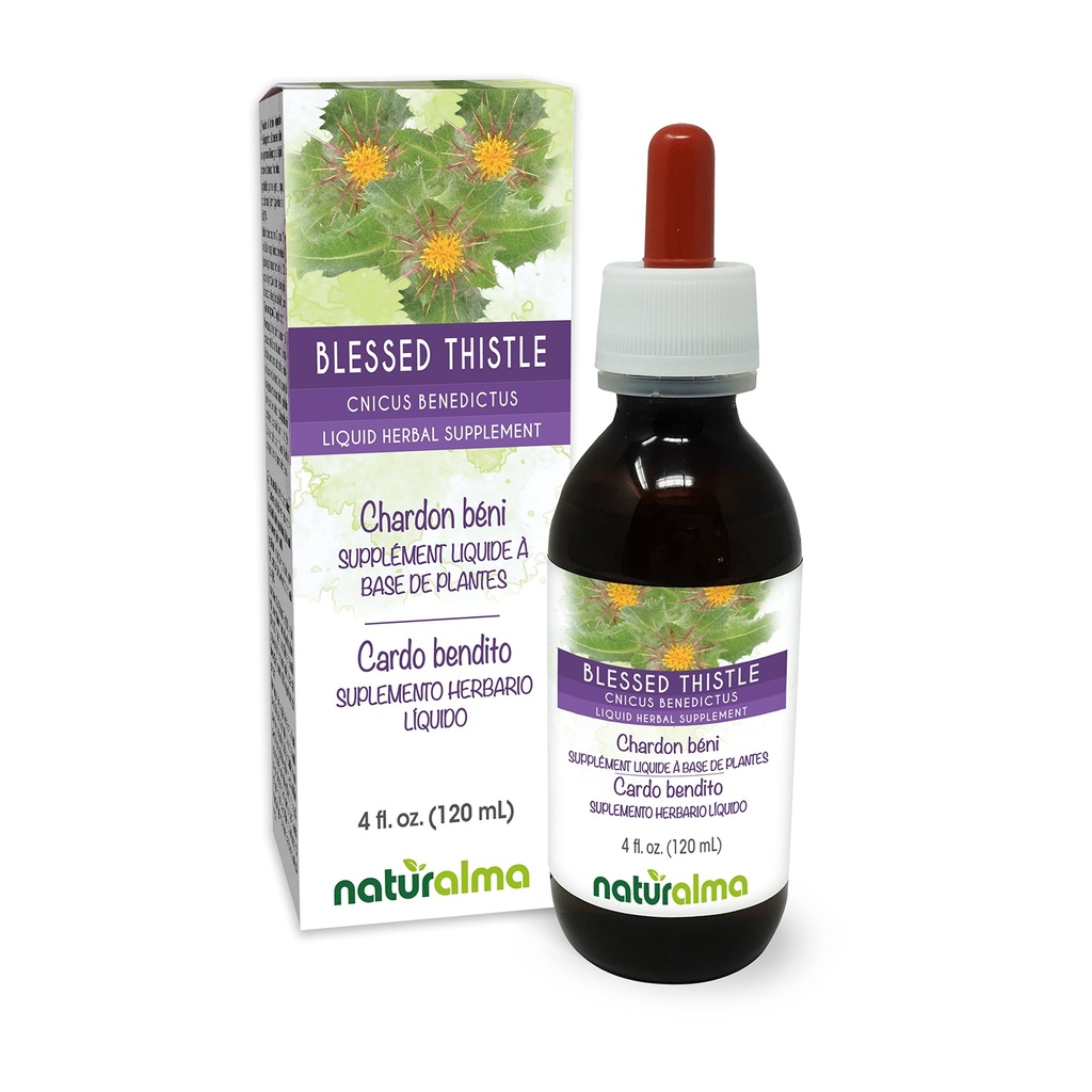 Naturalma mor Thistle או Holy Thistle (Cnicus benedictus) herb with Flowers-Free Tincture - 4 oz נוזל לחלץ טיפות - תוסף צמחי - טבעוני