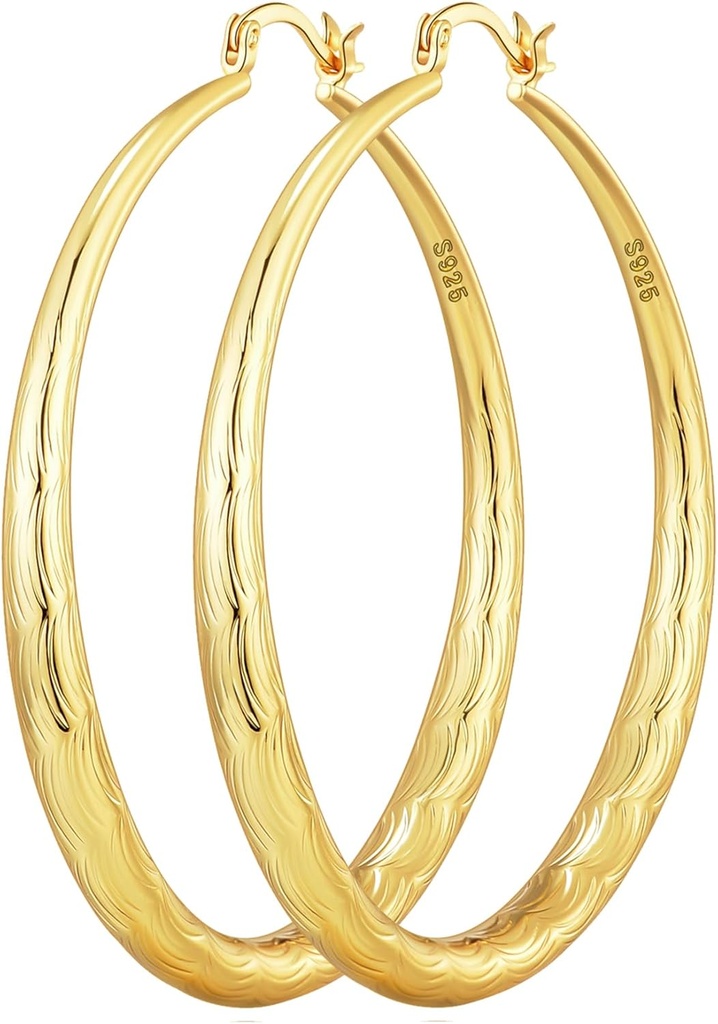 OOOPEL 925 סטרלינג Silver Hoop עבור נשים זהב Hoop אוזנייםrings Hypoallergenic Diamond-Cut Ripples תוכנן - non Tarnish Large Hoop אוזנייםrings (30/40/50/70/70mm)