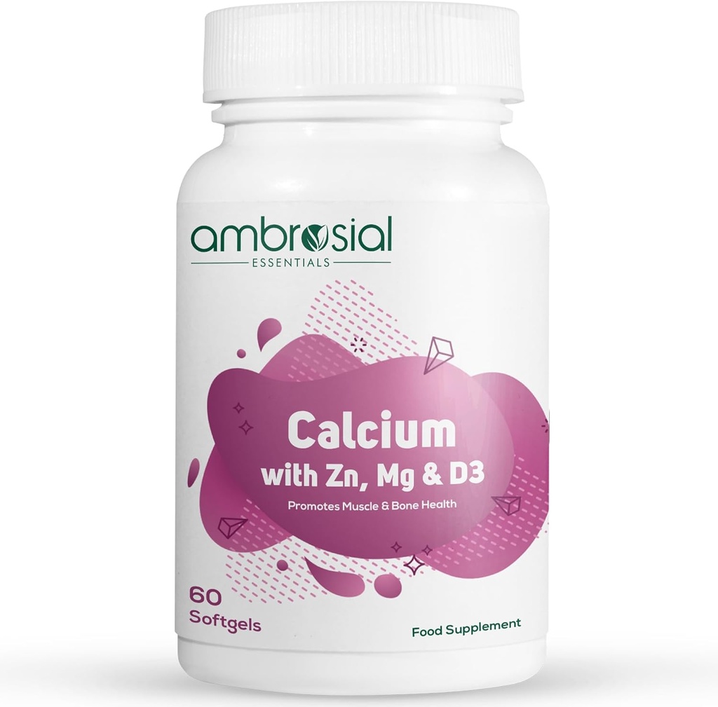 AMBROSIAL Calcium Magnesium Zinc עם ויטמין D3 Pack של 1-60 קפסולות