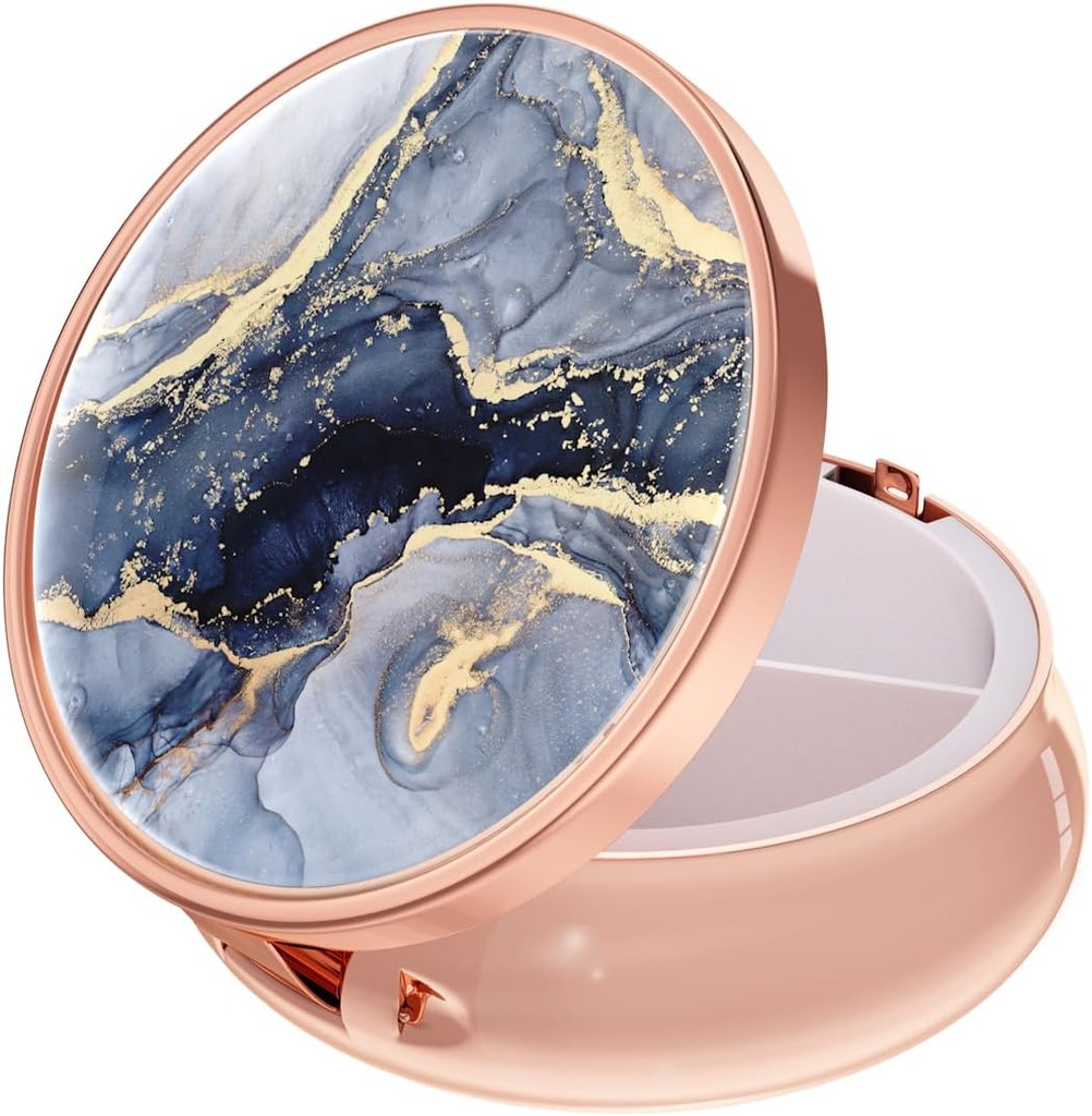 Ruidr Pill Box, 3 השוואתי תרופות פאי מקרה, Small Metal Travel Medicine Box for Purse & Pocket, Rose Gold, Dark Grey Marble